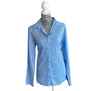 GAP Women’s Blue Polka Dot Button-Up Long-Sleeve Fitted Shirt - Size XL